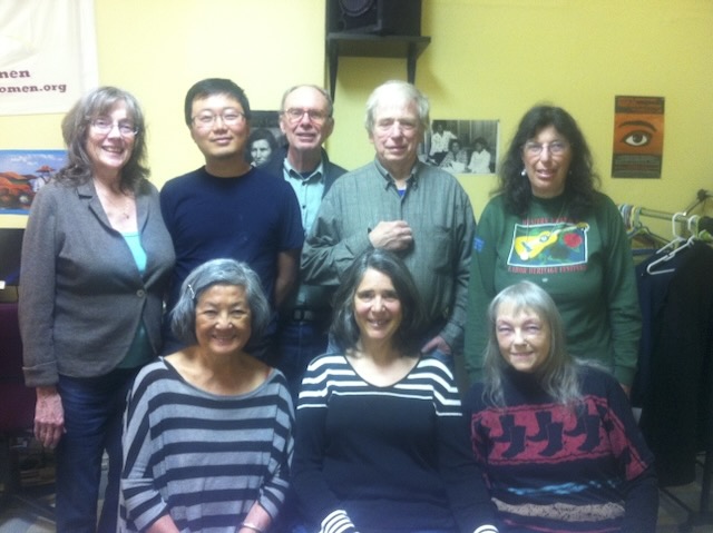 LaborFest Writers group photo — back row L-R: Susan Ford, Richard Chen, Keith Cooley, Jerry Path, Alice Rogoff; front row L-R: Nellie Wong, Margaret Cooley, Phyllis Holliday